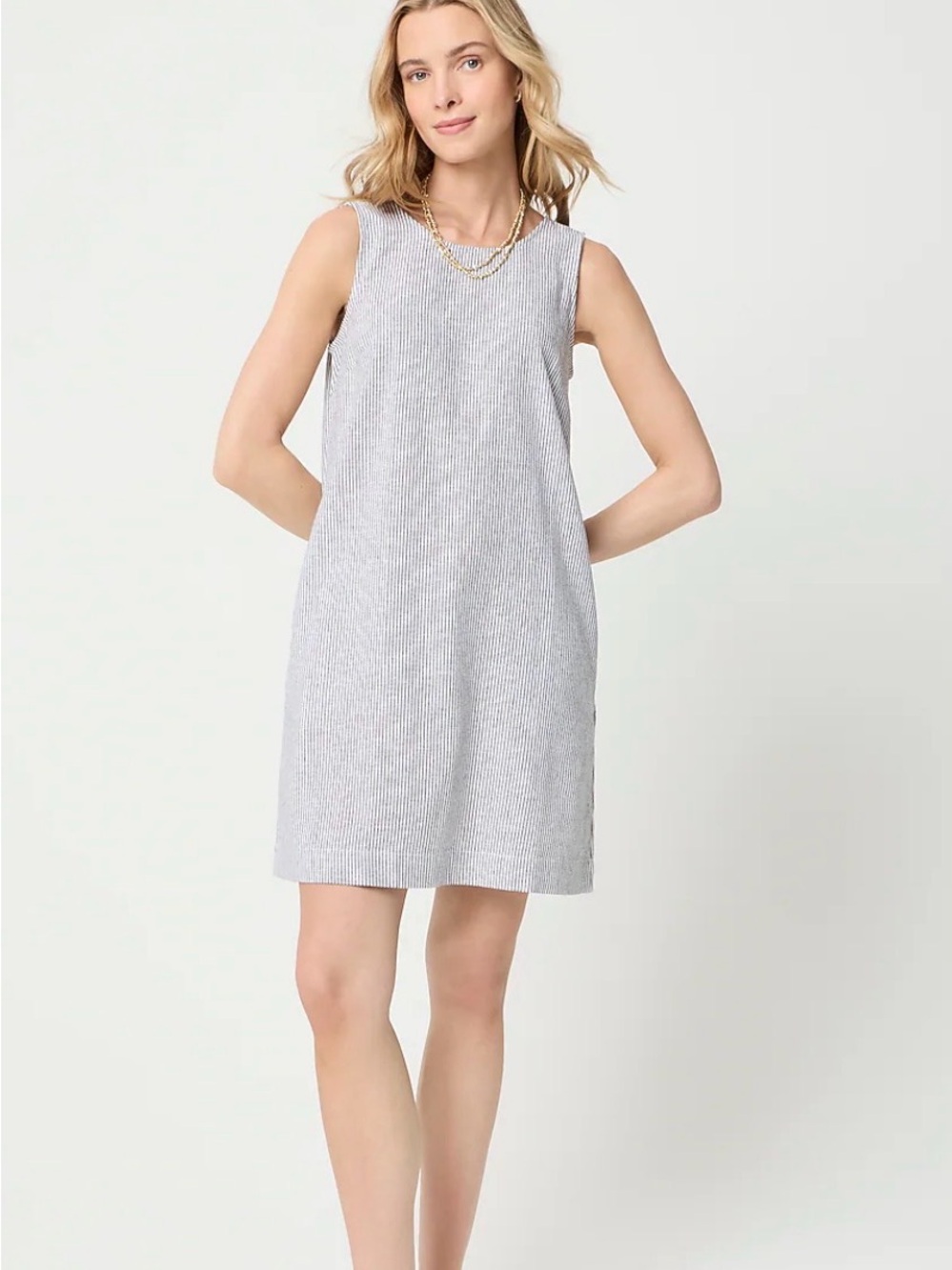 J. Crew black & White Seersucker Sleeveless Shift Dress size 12 Linen NWT